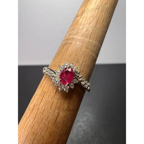 NEW Ruby and zircon ring in platinum over sterling silver size 8 - Picture 3 of 10